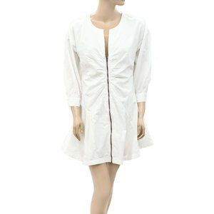 By Anthropologie Zipper Solid Mini Dress Flared Resort White Cotton S US  6